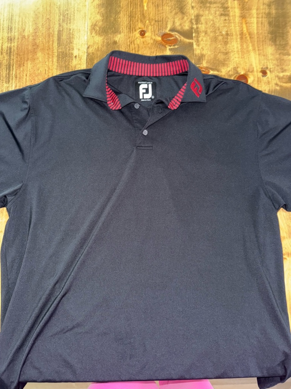 FootJoy Black Polo with Red-Striped Collar